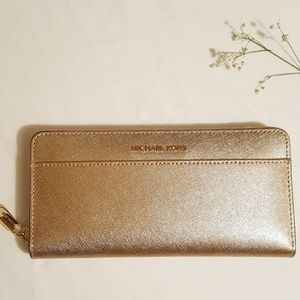 NWT Michael Kors Gold Leather Zip Around Wallet   